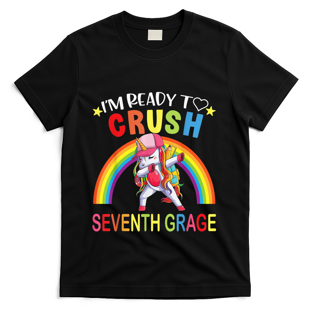 I'm Ready To Crush 7th Grade Dabbing Unicorn Back To School T-Shirt - Black