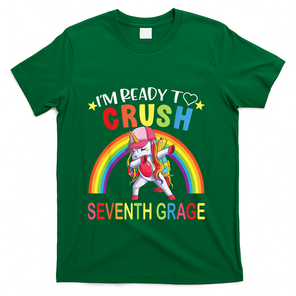 I'm Ready To Crush 7th Grade Dabbing Unicorn Back To School T-Shirt - Green