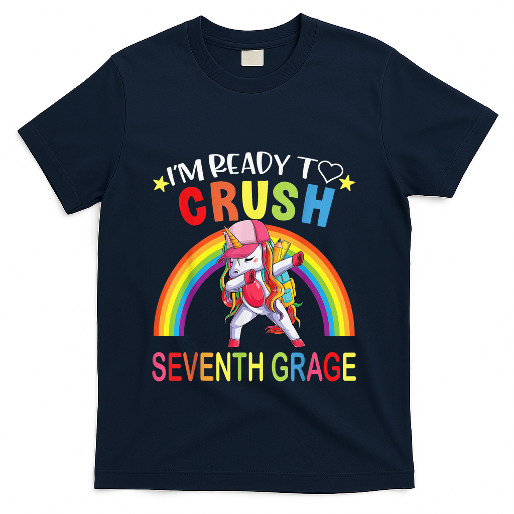 I'm Ready To Crush 7th Grade Dabbing Unicorn Back To School T-Shirt - Navy