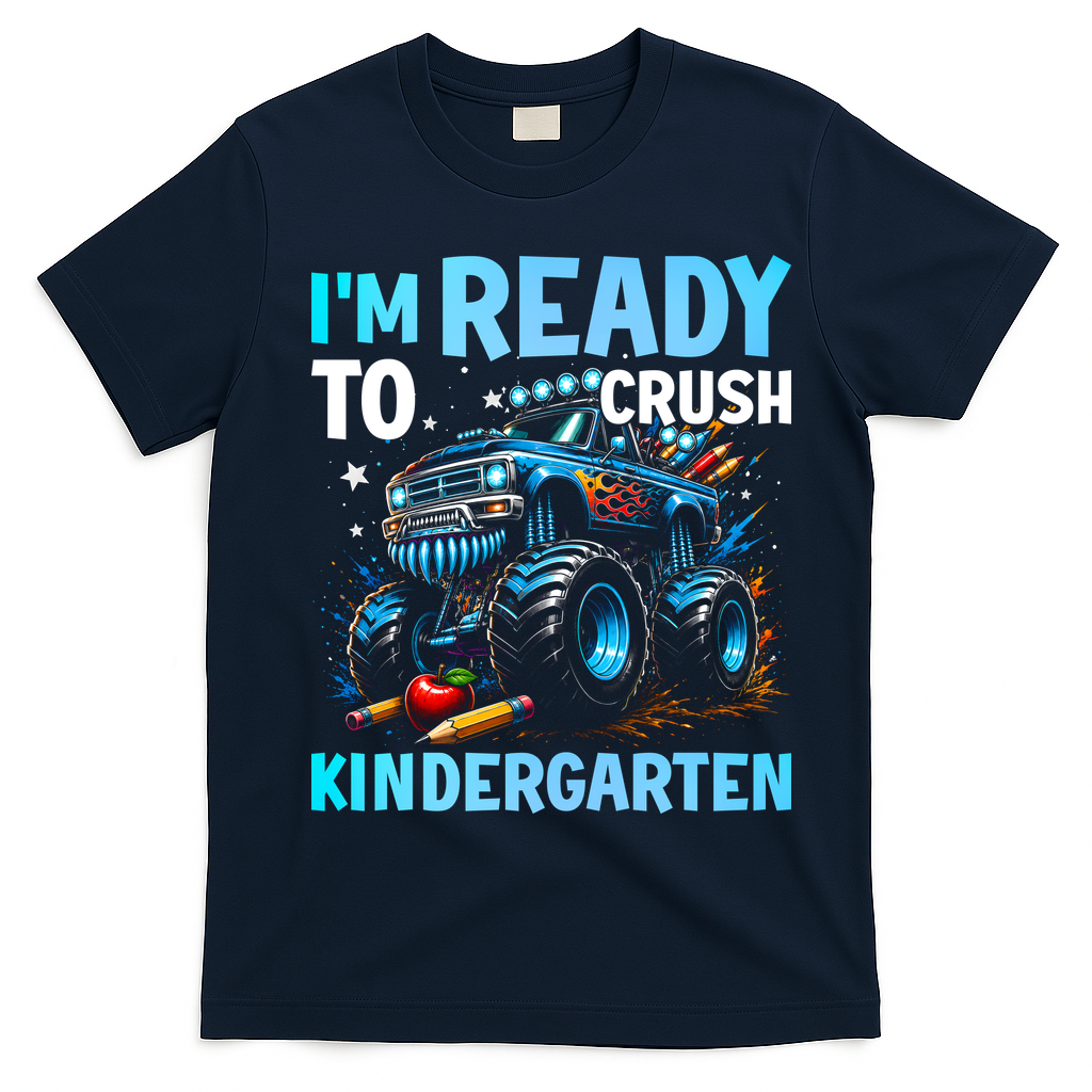 I'm Ready To Crush Kindergarten Cute Monster Truck Back To School T-Shirt - Navy Blue