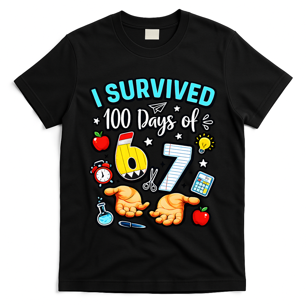 I Survived 100 Days Of 67 School Teachers Students 6-7 Meme T-Shirt
