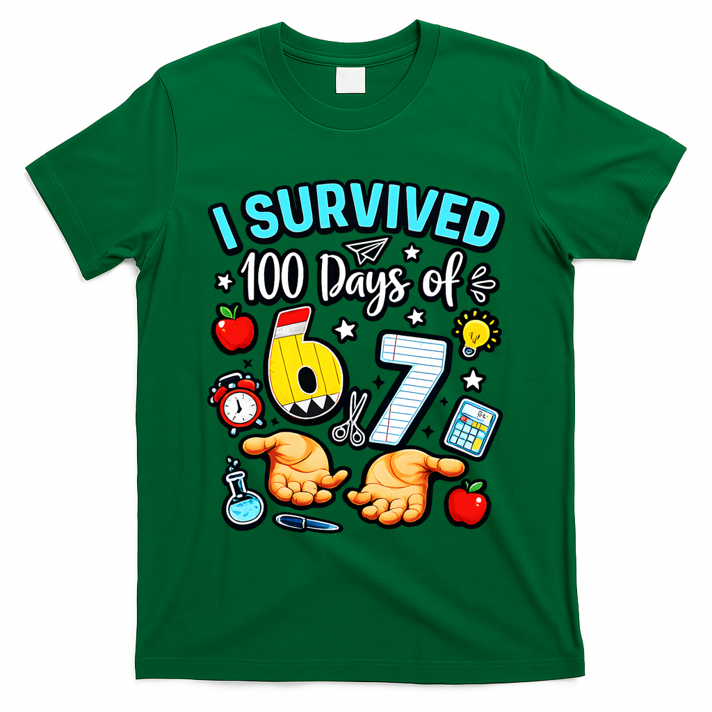 I Survived 100 Days Of 67 School Teachers Students 6-7 Meme T-Shirt