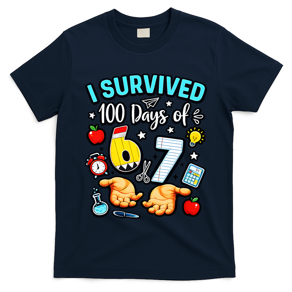 I Survived 100 Days Of 67 School Teachers Students 6-7 Meme T-Shirt