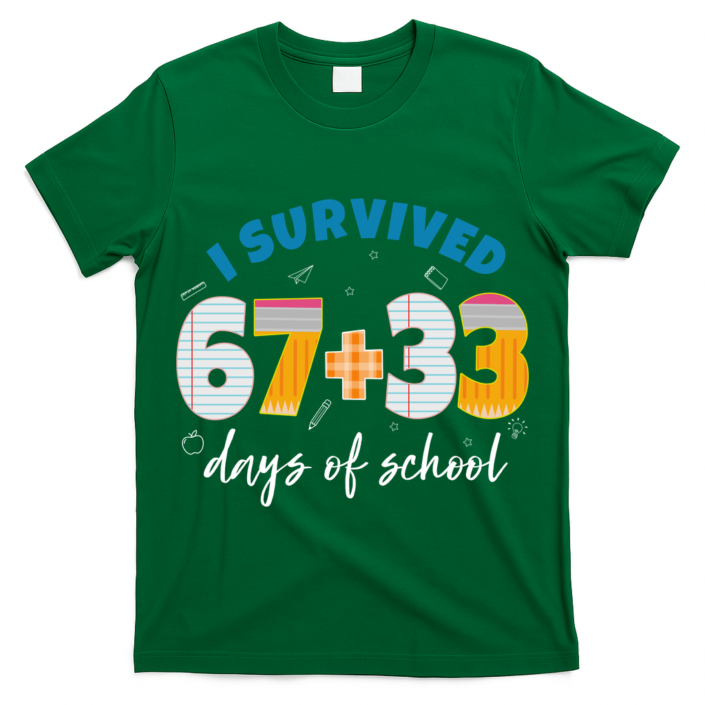 I Survived 67 33 Days Of School For Teacher Students 100th Day T-Shirt
