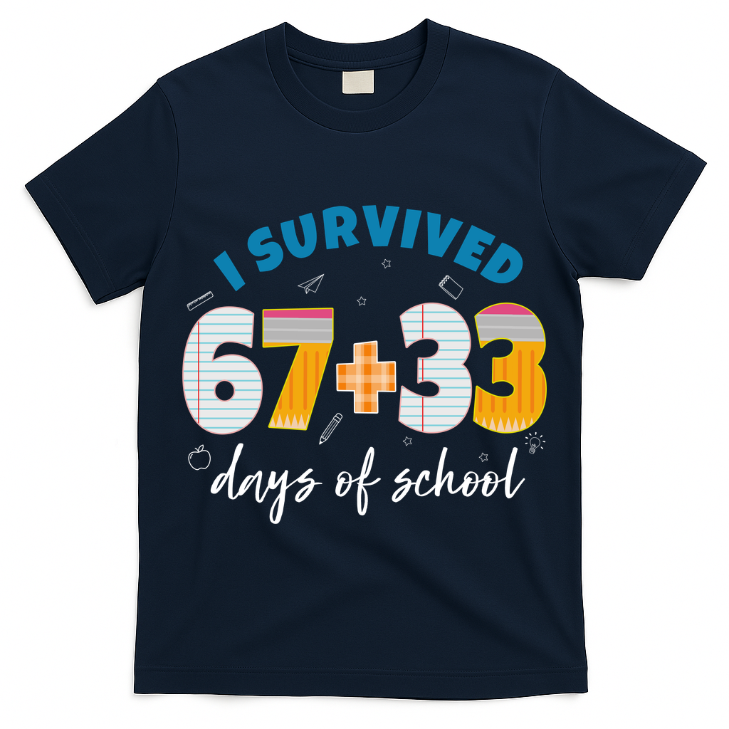 I Survived 67 33 Days Of School For Teacher Students 100th Day T-Shirt