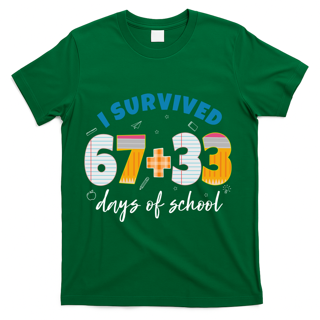 I Survived 67 33 Days Of School For Teacher Students 100th Day T-Shirt - Green