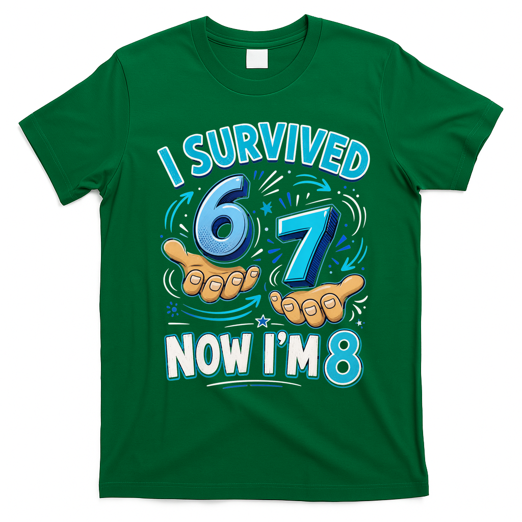 I Survived 6 7 Now I'm 8 8th Birthday 67 Meme T-Shirt - Irish Green