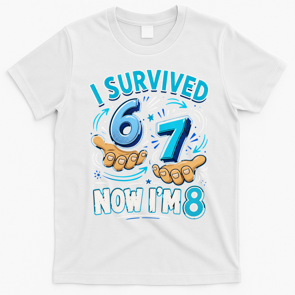 I Survived 6 7 Now I'm 8 8th Birthday 67 Meme T-Shirt - White