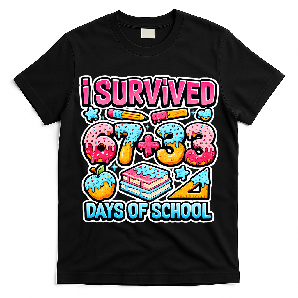 I Survived 67 33 Days Of School 100 Days Of School 6-7 Meme T-Shirt