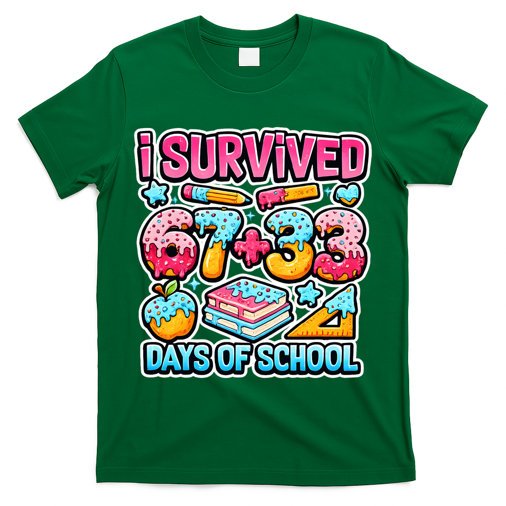 I Survived 67 33 Days Of School 100 Days Of School 6-7 Meme T-Shirt