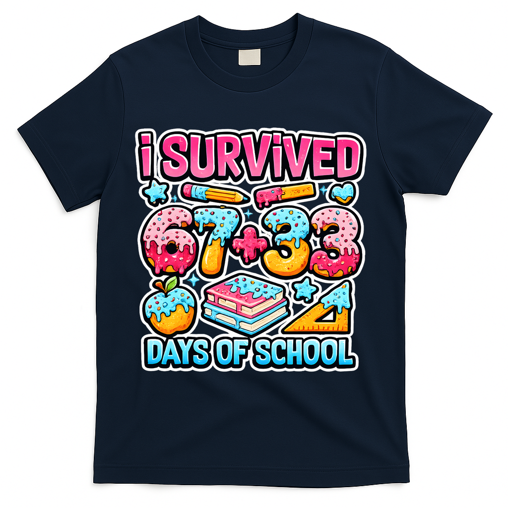 I Survived 67 33 Days Of School 100 Days Of School 6-7 Meme T-Shirt - Navy
