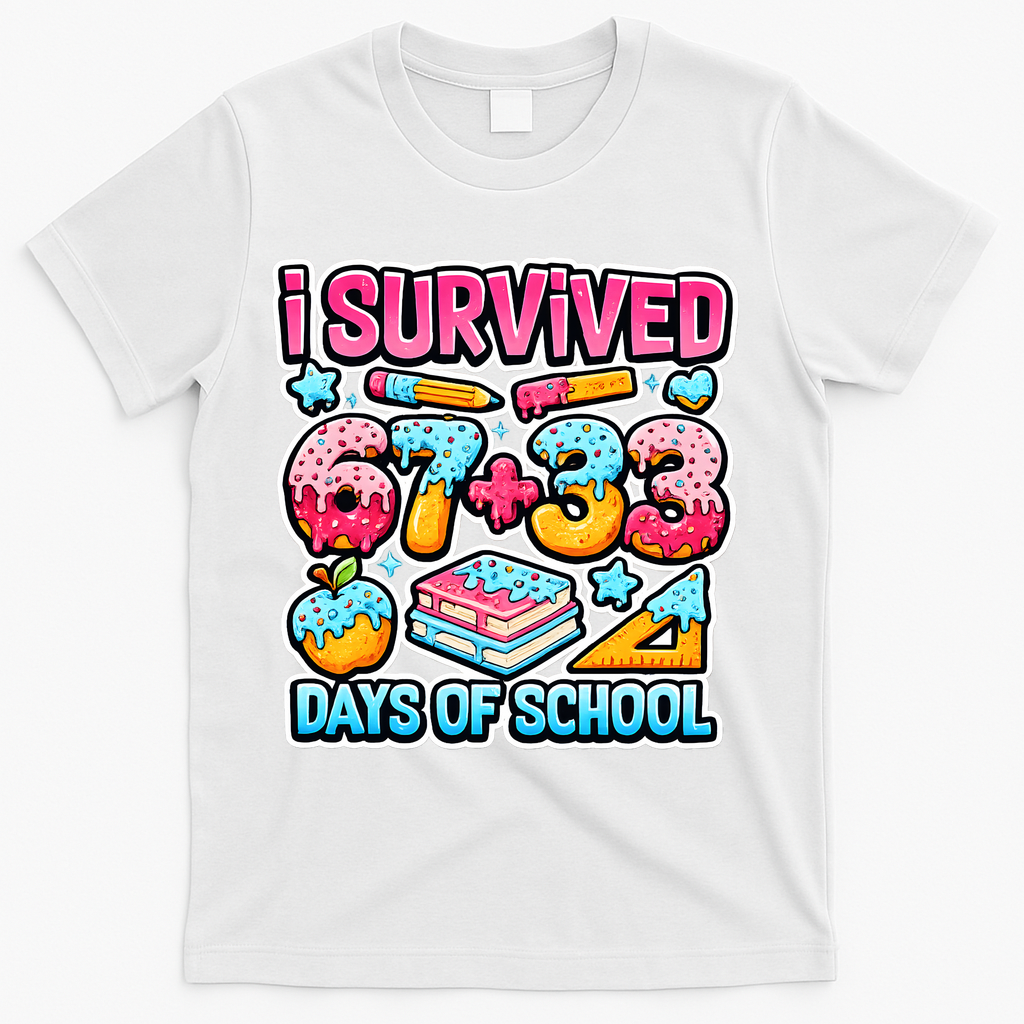 I Survived 67 33 Days Of School 100 Days Of School 6-7 Meme T-Shirt - White