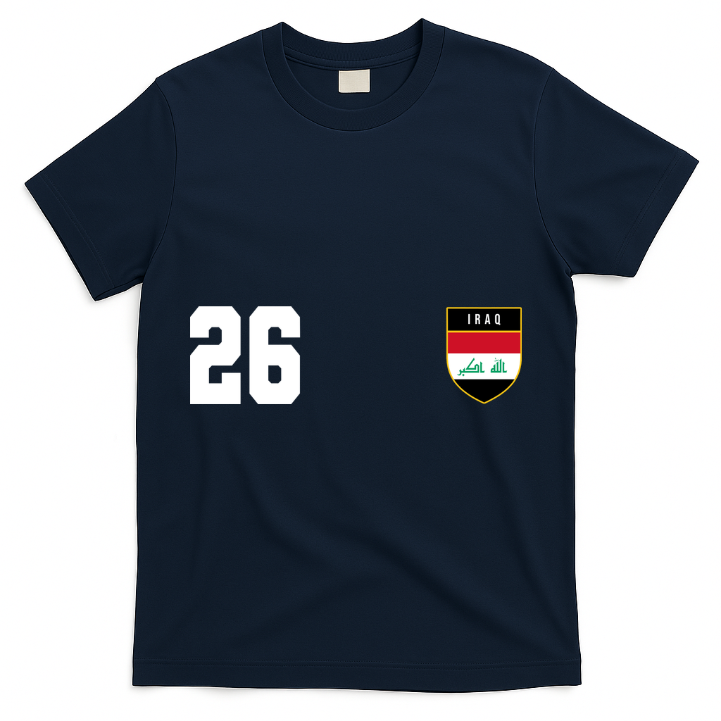 Iraq Soccer Jersey 2026 Back And Front T-Shirt - Navy
