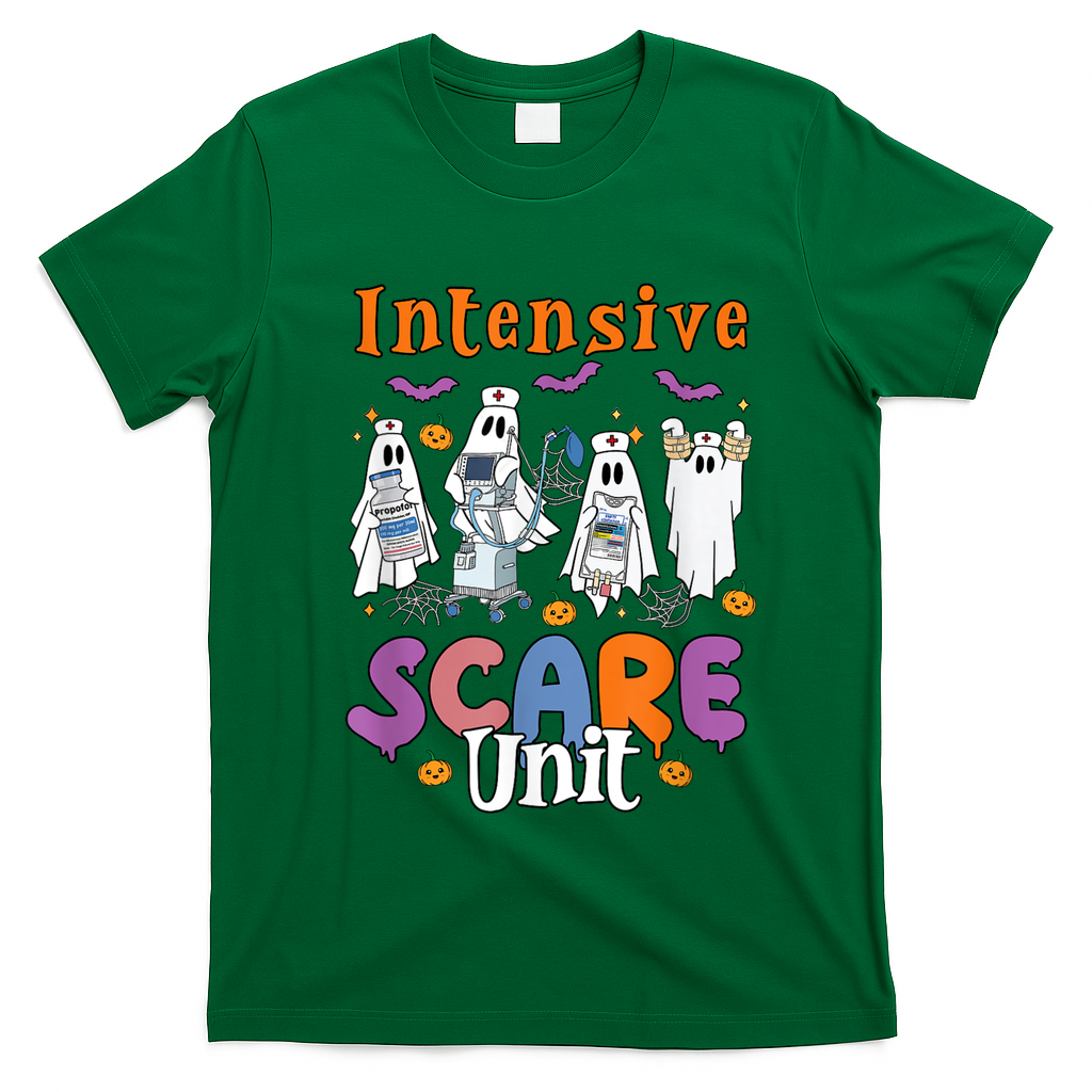 Intensive Scare Unit Icu Boo Crew Funny Nicu Picu Nurse Tech T-Shirt - Irish Green