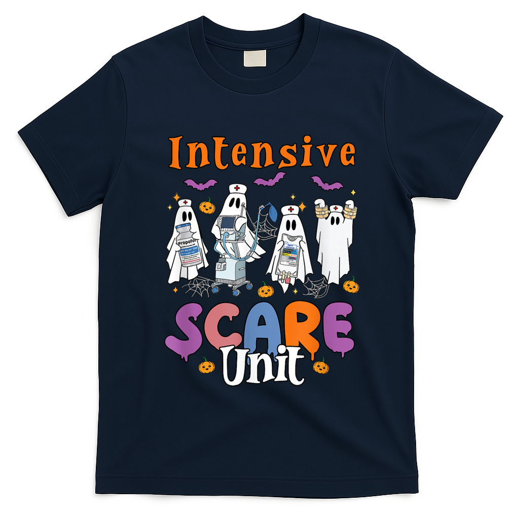 Intensive Scare Unit Icu Boo Crew Funny Nicu Picu Nurse Tech T-Shirt - Navy Blue