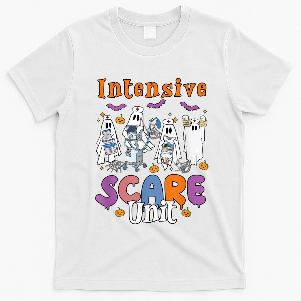 Intensive Scare Unit Icu Boo Crew Funny Nicu Picu Nurse Tech T-Shirt - White