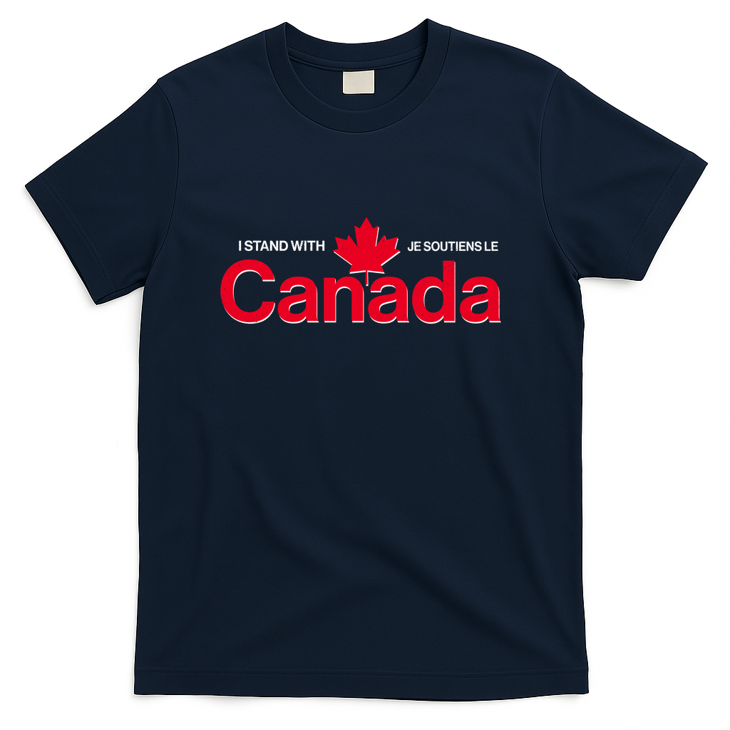 I Stand With Je Soutiens Le Canada English French T-Shirt - Navy