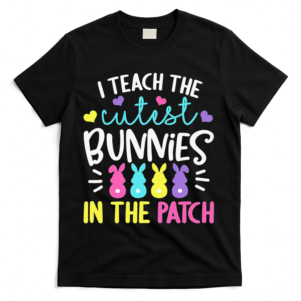 I Teach Cutest Bunnies In Patch Easter Teacher Cute T-Shirt - Black