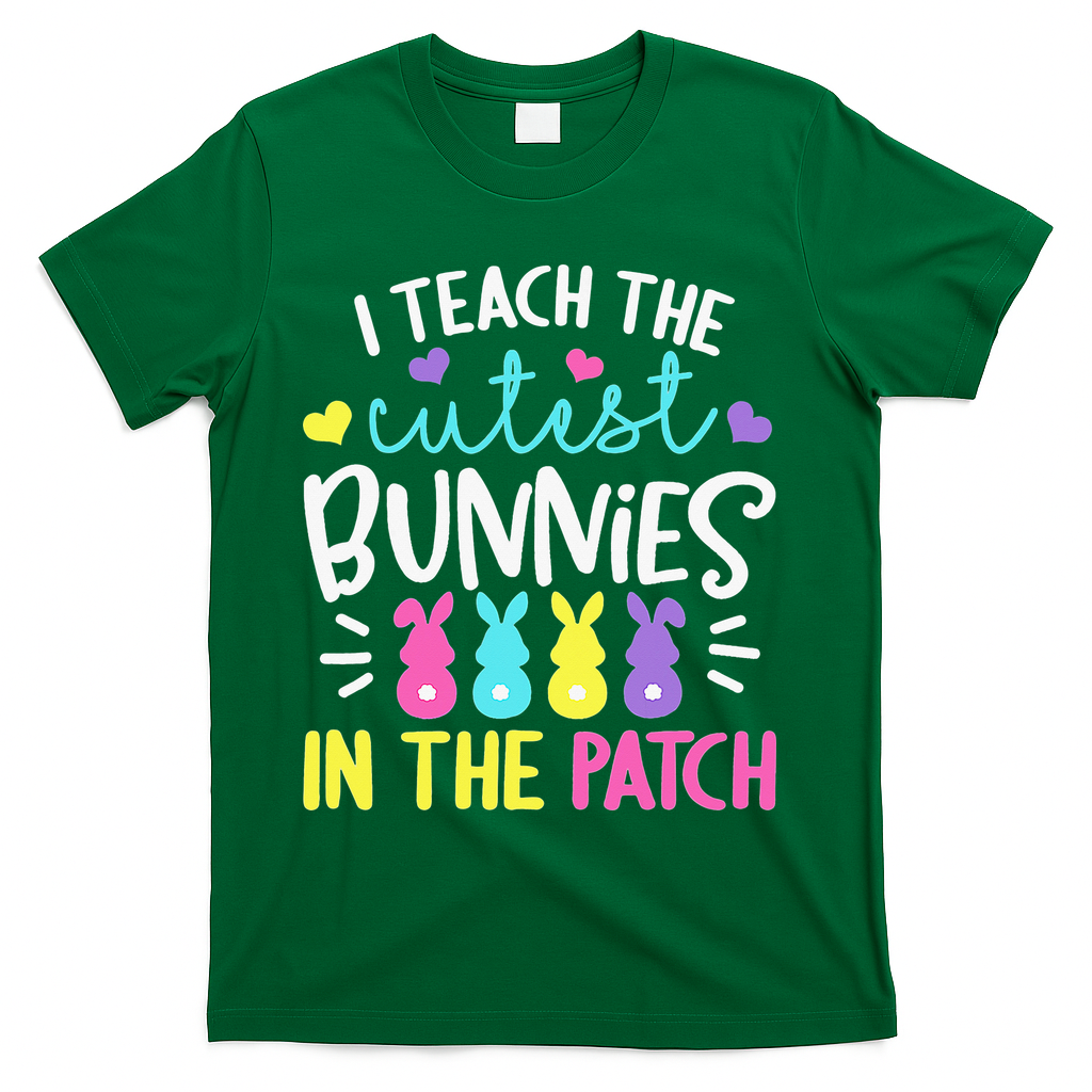I Teach Cutest Bunnies In Patch Easter Teacher Cute T-Shirt - Green