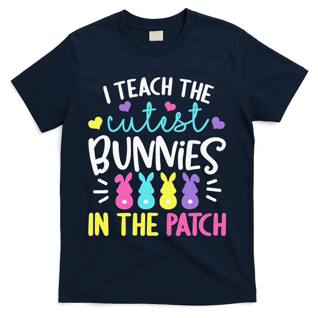 I Teach Cutest Bunnies In Patch Easter Teacher Cute T-Shirt - Navy