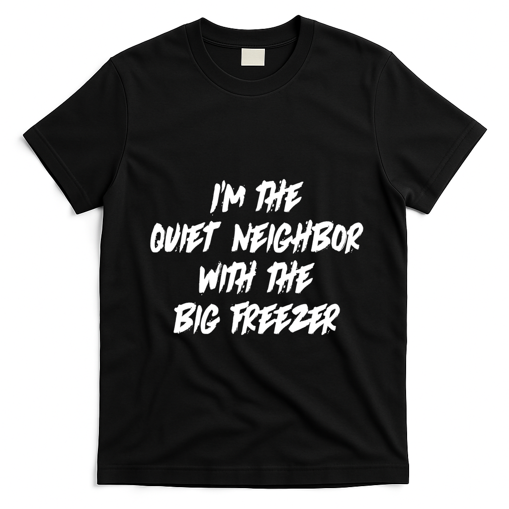 Im The Quiet Neighbor With The Big Freezer Funny Halloween T-Shirt - Black