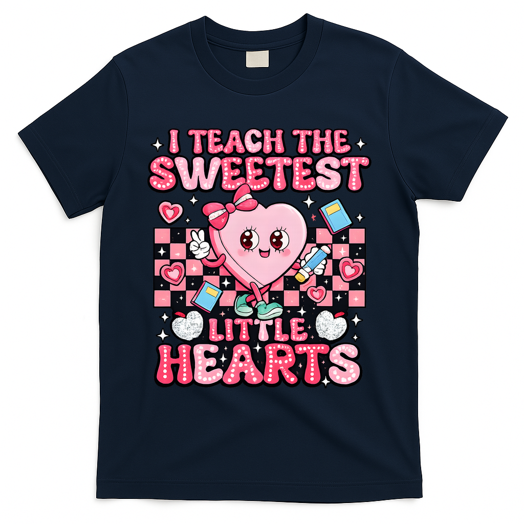 I Teach The Sweetest Little Hearts Teacher Valentines Day T-Shirt - Navy
