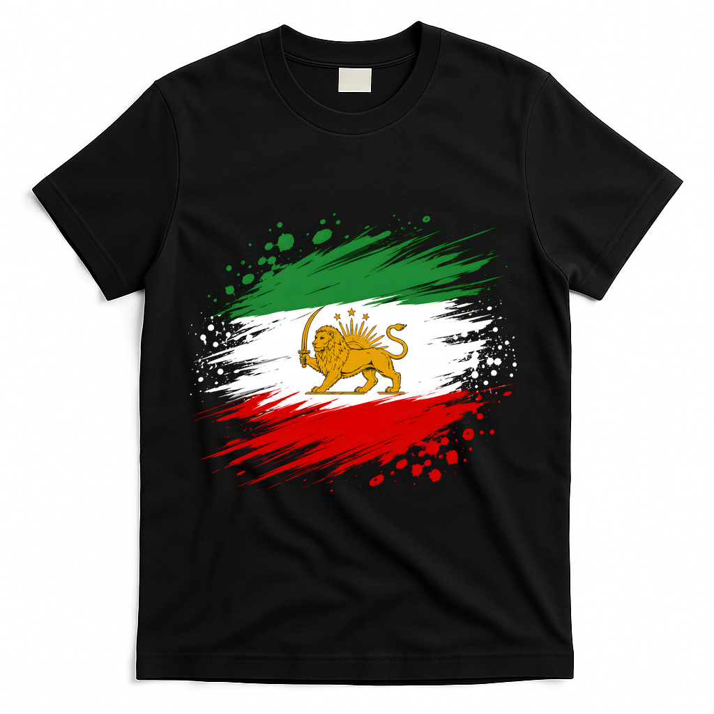 Iran Vintage Persian Lion And Sun Flag T-Shirt - Black