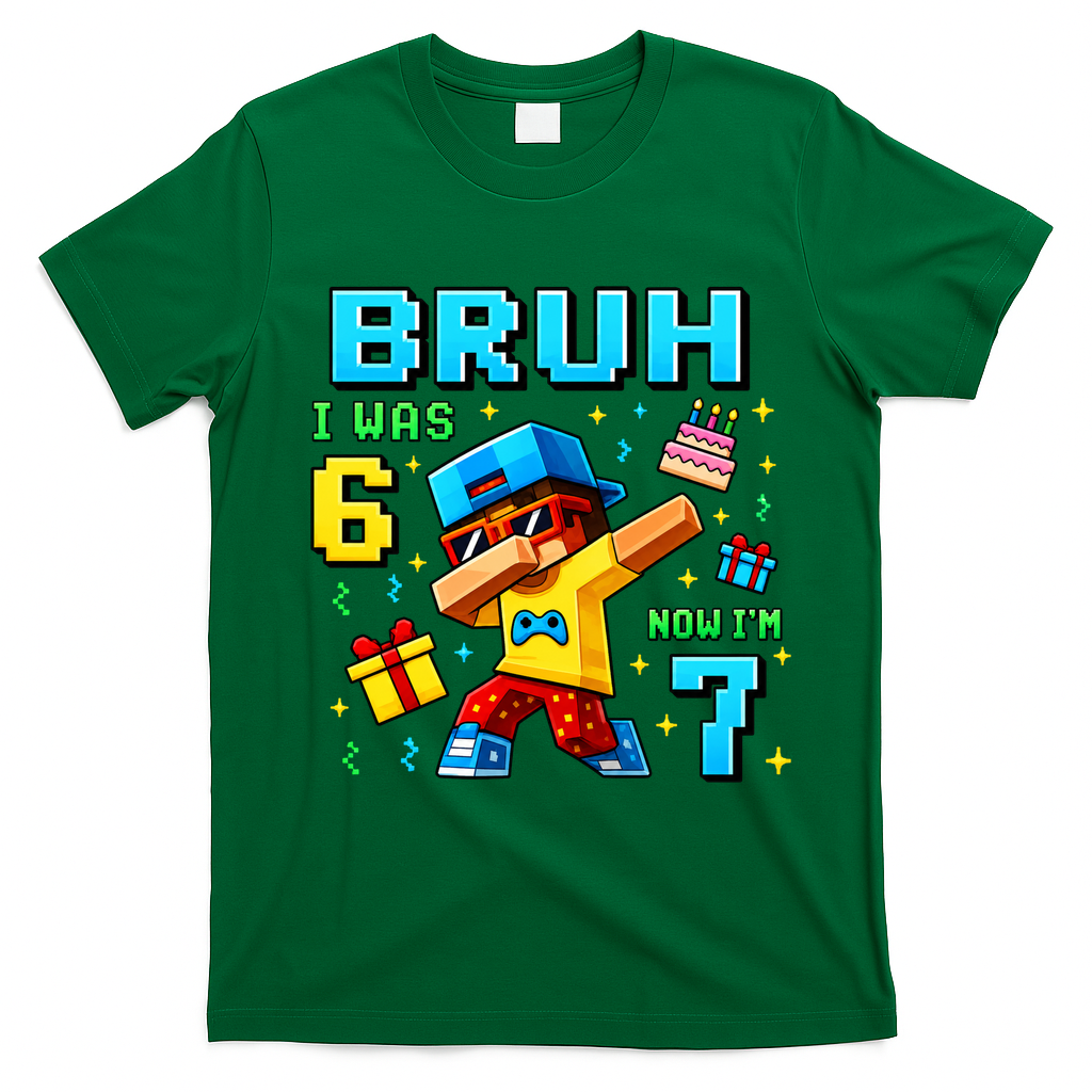 I Was 6 Now I'm 7 7th Birthday 67 Meme Boys Gaming T-Shirt - Irish Green