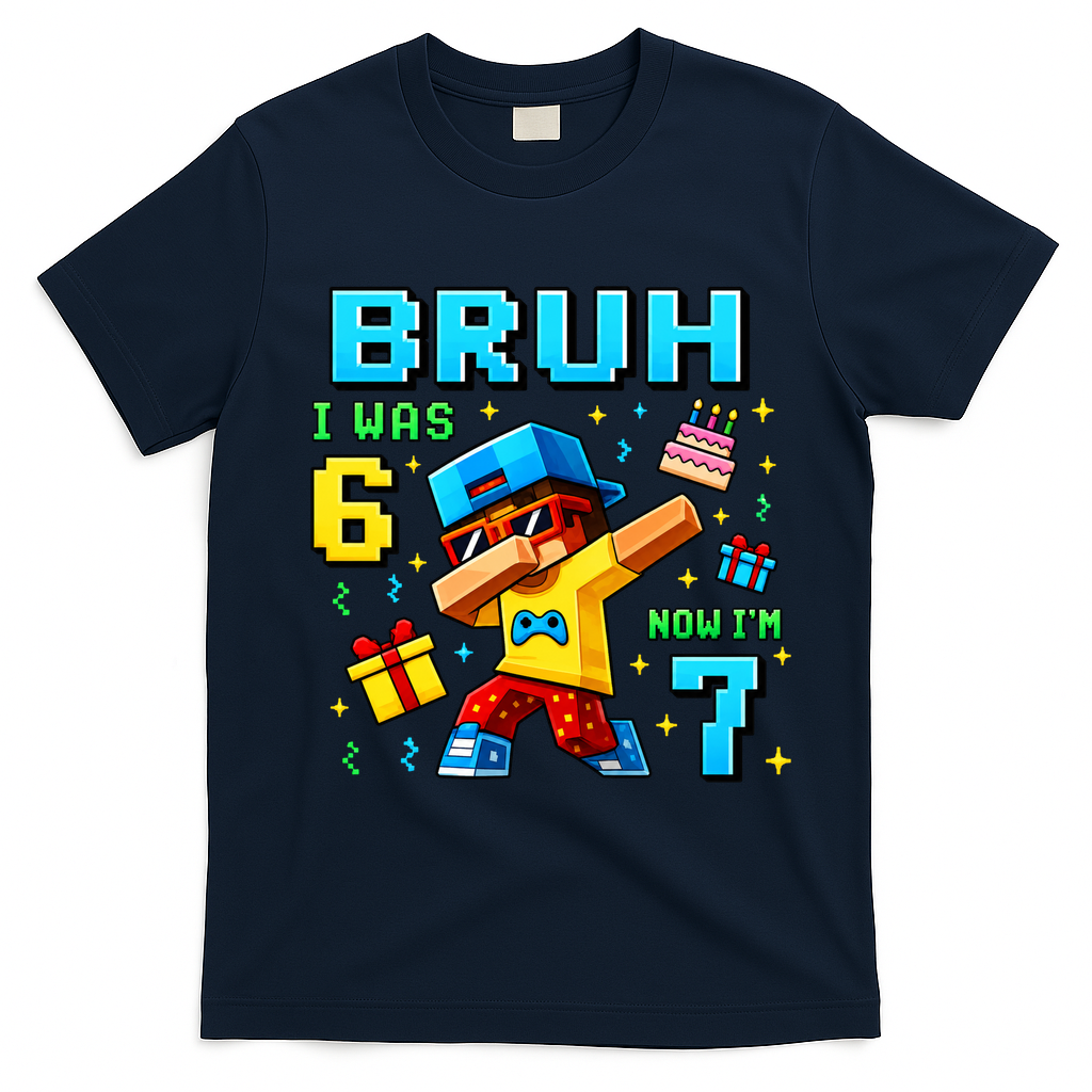I Was 6 Now I'm 7 7th Birthday 67 Meme Boys Gaming T-Shirt - Navy Blue