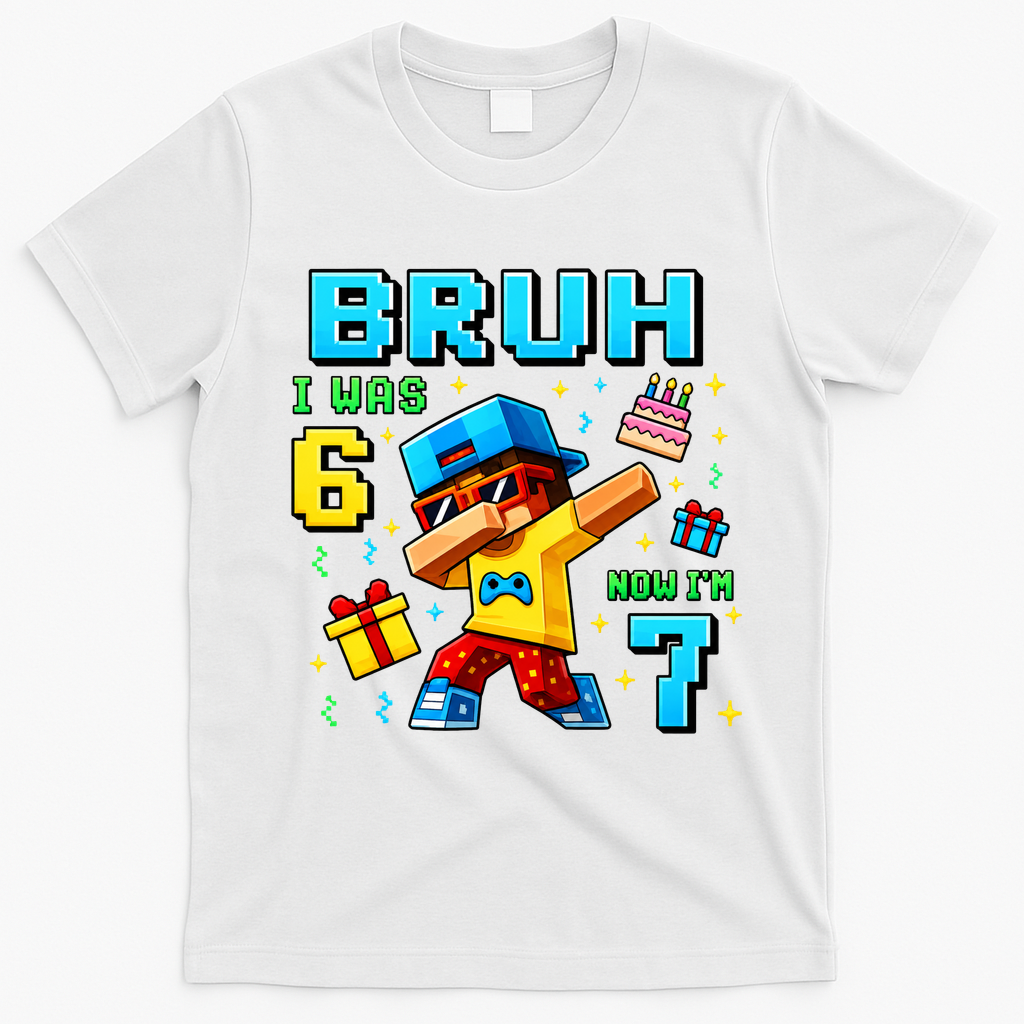 I Was 6 Now I'm 7 7th Birthday 67 Meme Boys Gaming T-Shirt - White
