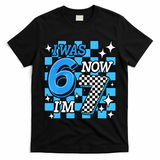 I Was 6 Now I'm 7 Birthday Bday Blue Checkered T-Shirt
