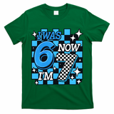 I Was 6 Now I'm 7 Birthday Bday Blue Checkered T-Shirt