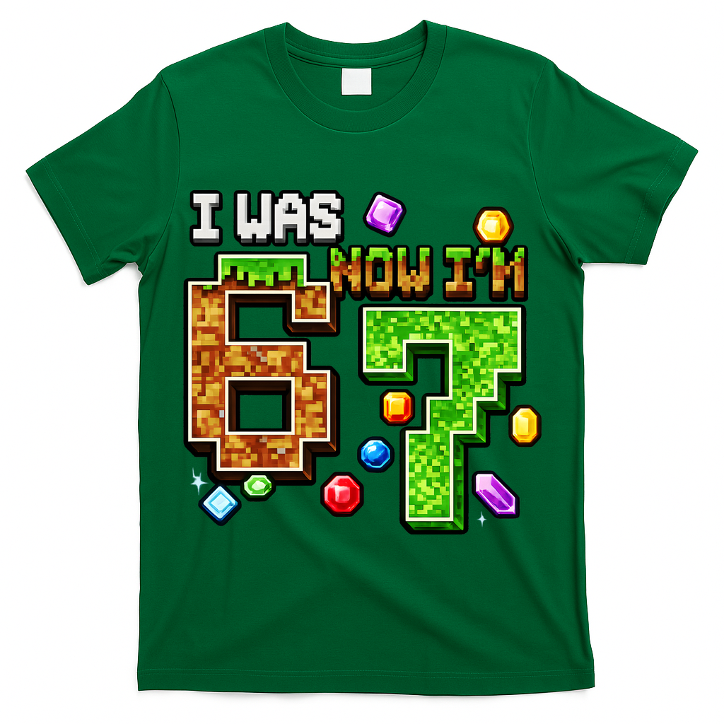 I Was 6 Now I'm 7 Pixel Birthday Gamer Funny 6-7 Meme T-Shirt