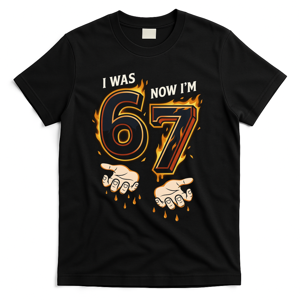 I Was 6 Now I'm 7 Meme Six Seven 67 Cartoon Hands Funny T-Shirt - Black