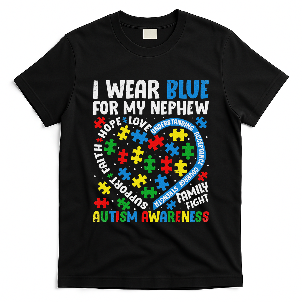 I Wear Blue For My Nephew Autism Awareness Support And Love T-Shirt
