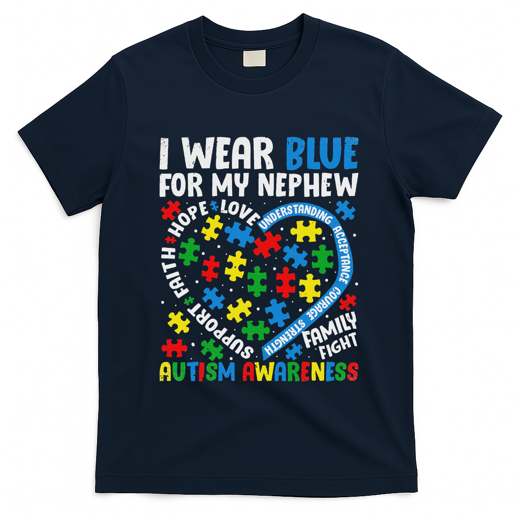 I Wear Blue For My Nephew Autism Awareness Support And Love T-Shirt