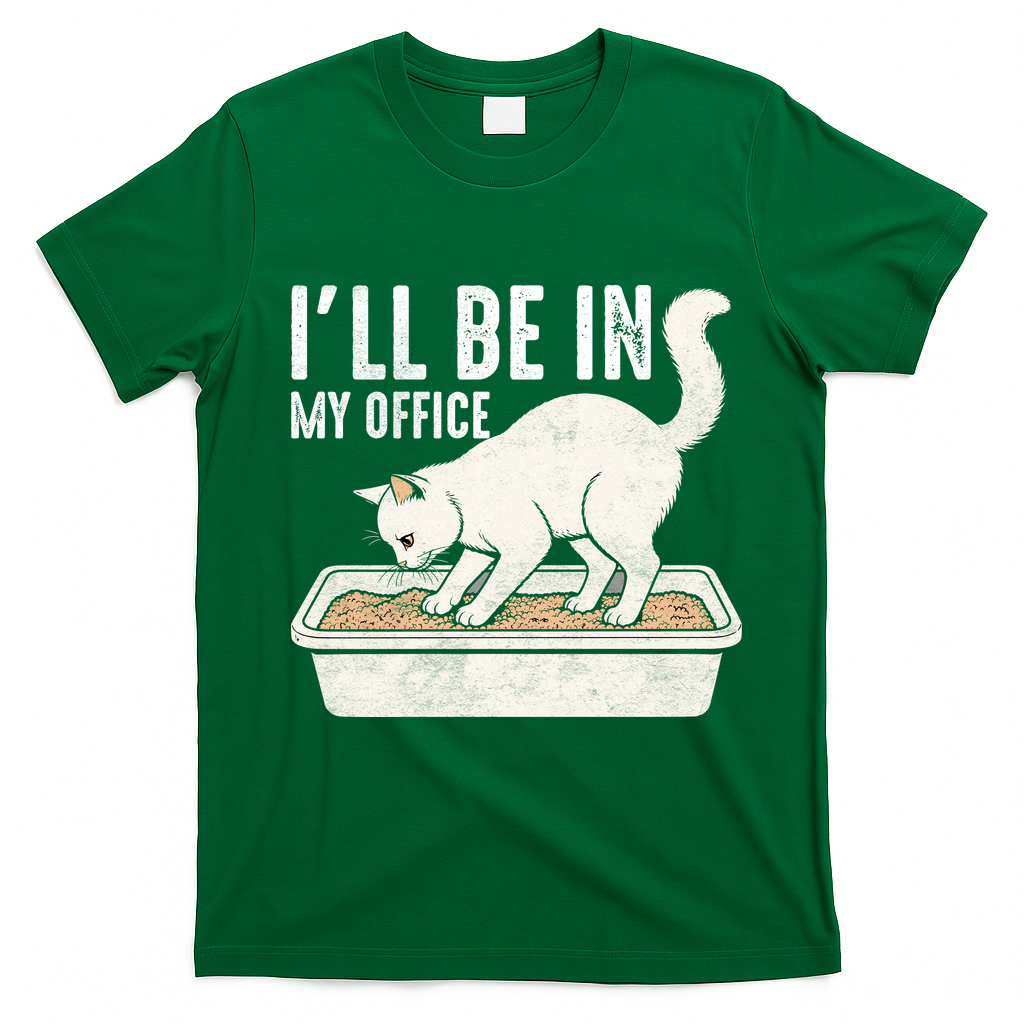 I Will Be In My Office Funny Cat Meme Litter Box T-Shirt - Irish Green