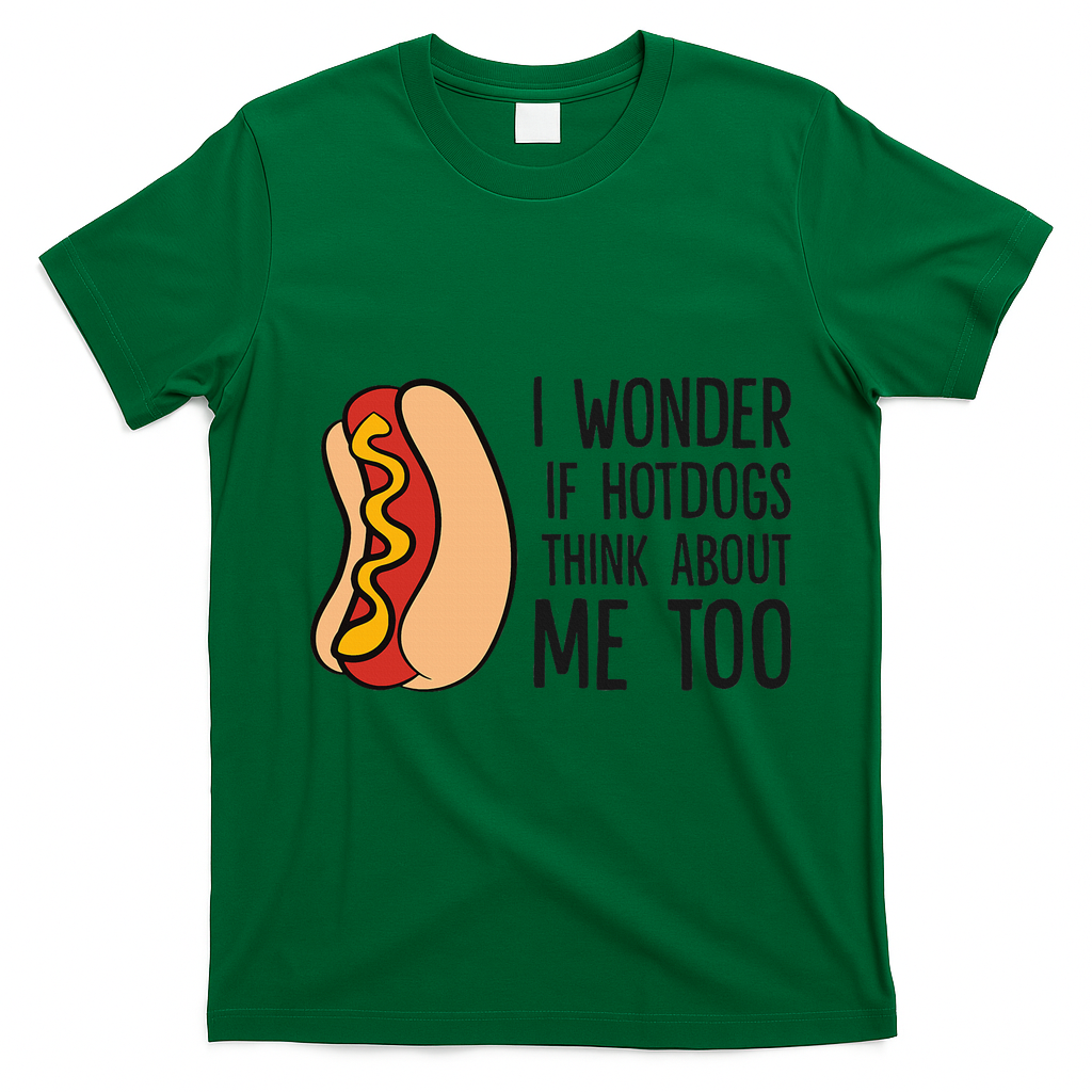 I Wonder If Hotdogs Think About Me Too Funny Hot Dog T-Shirt - Irish Green