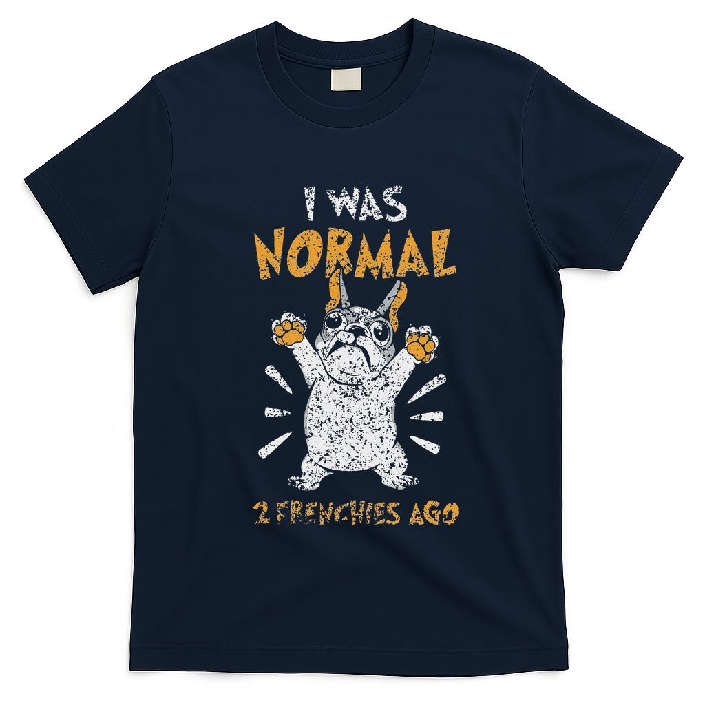 I Was Normal 2 Frenchies Ago Owner Frenchie French Bulldog T-Shirt - Navy Blue