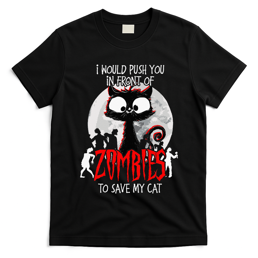 I Would Push You Zombies Cats Zombie Cat Cute Black Cat T-Shirt