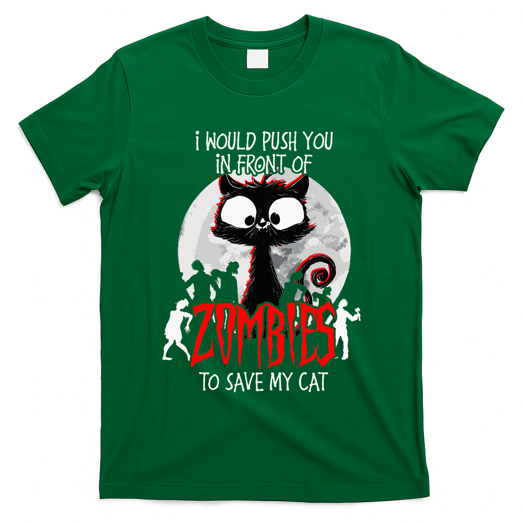 I Would Push You Zombies Cats Zombie Cat Cute Black Cat T-Shirt