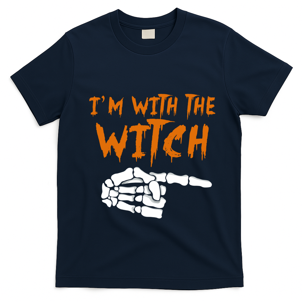 Im With The Witch Funny Matching Halloween Couples Costume Gift T-Shirt - Navy Blue