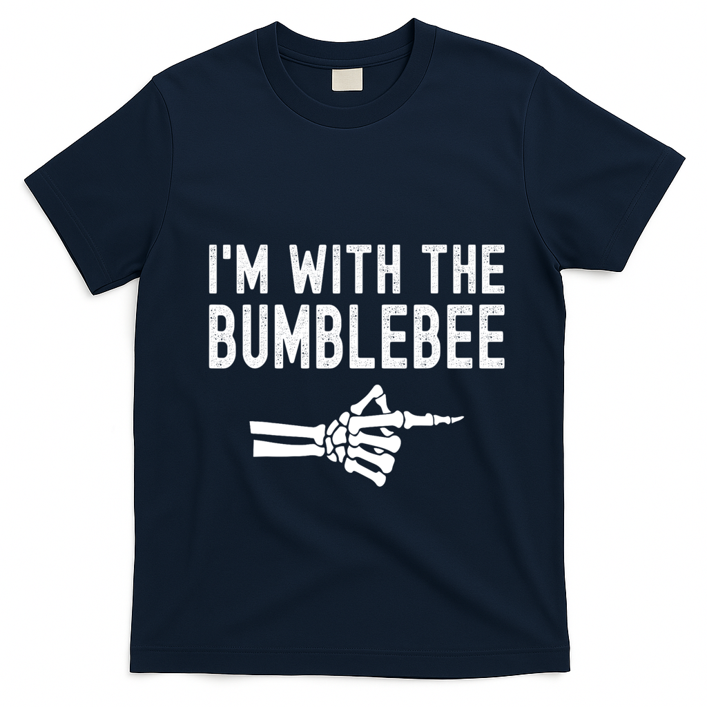 IM With The Bumblebee Funny Skeleton Halloween Couples T-Shirt - Navy Blue