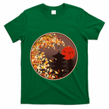 Japanese Autumn Fall Leaves Pagodas T-Shirt - Green