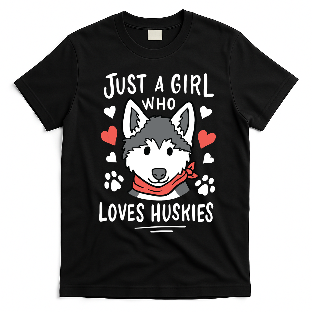 Just A Girl Who Loves Huskies Gift Husky Dog Lover T-Shirt - Black