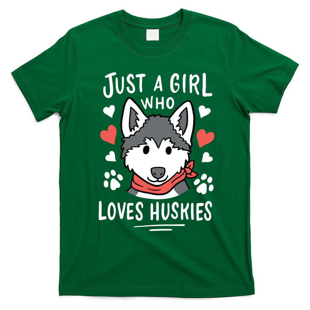 Just A Girl Who Loves Huskies Gift Husky Dog Lover T-Shirt - Irish Green