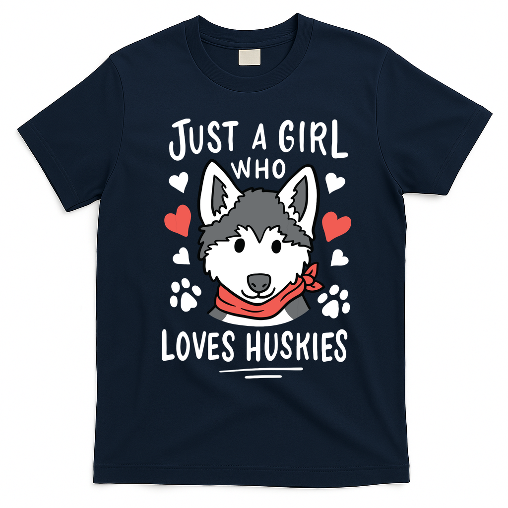 Just A Girl Who Loves Huskies Gift Husky Dog Lover T-Shirt - Navy Blue