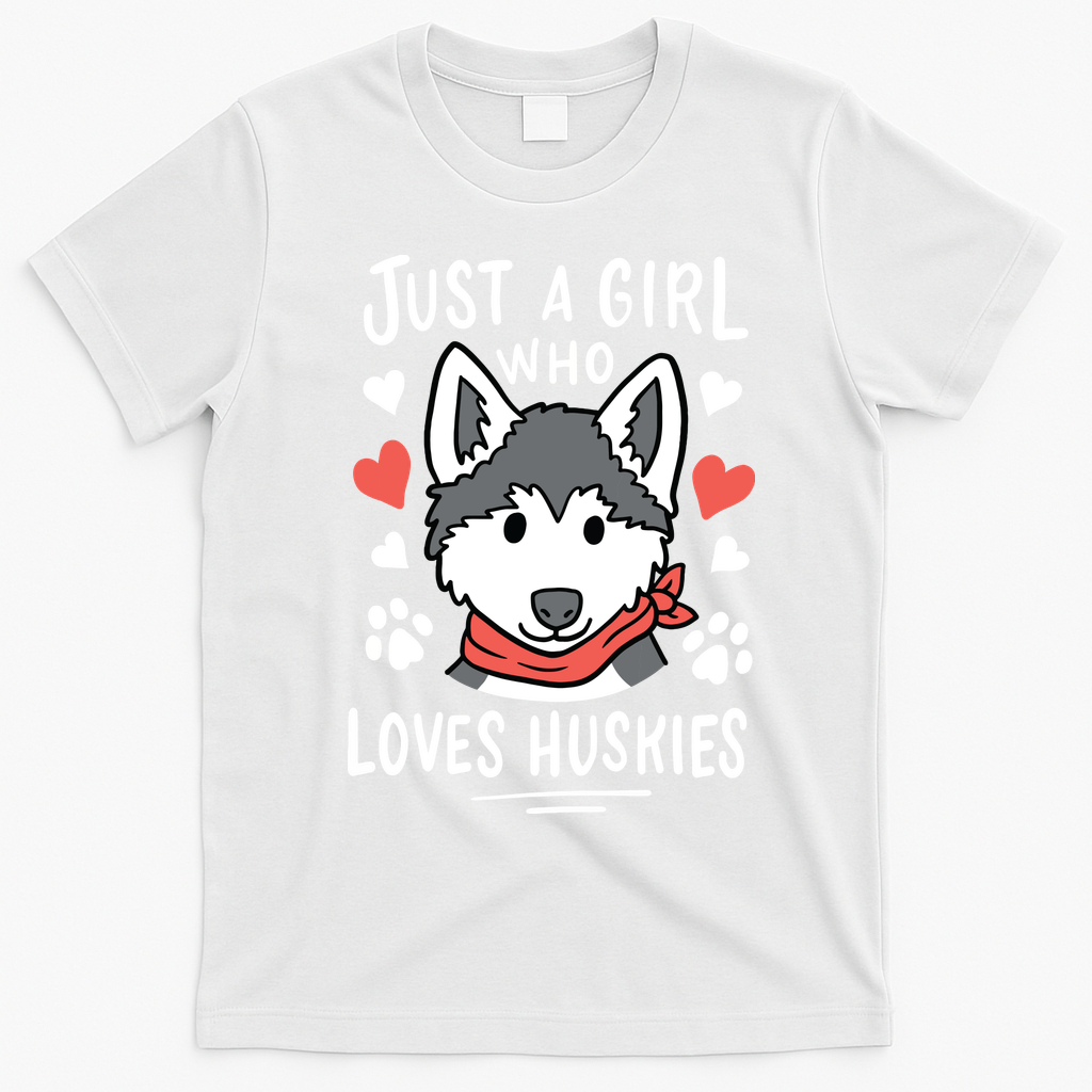 Just A Girl Who Loves Huskies Gift Husky Dog Lover T-Shirt - White