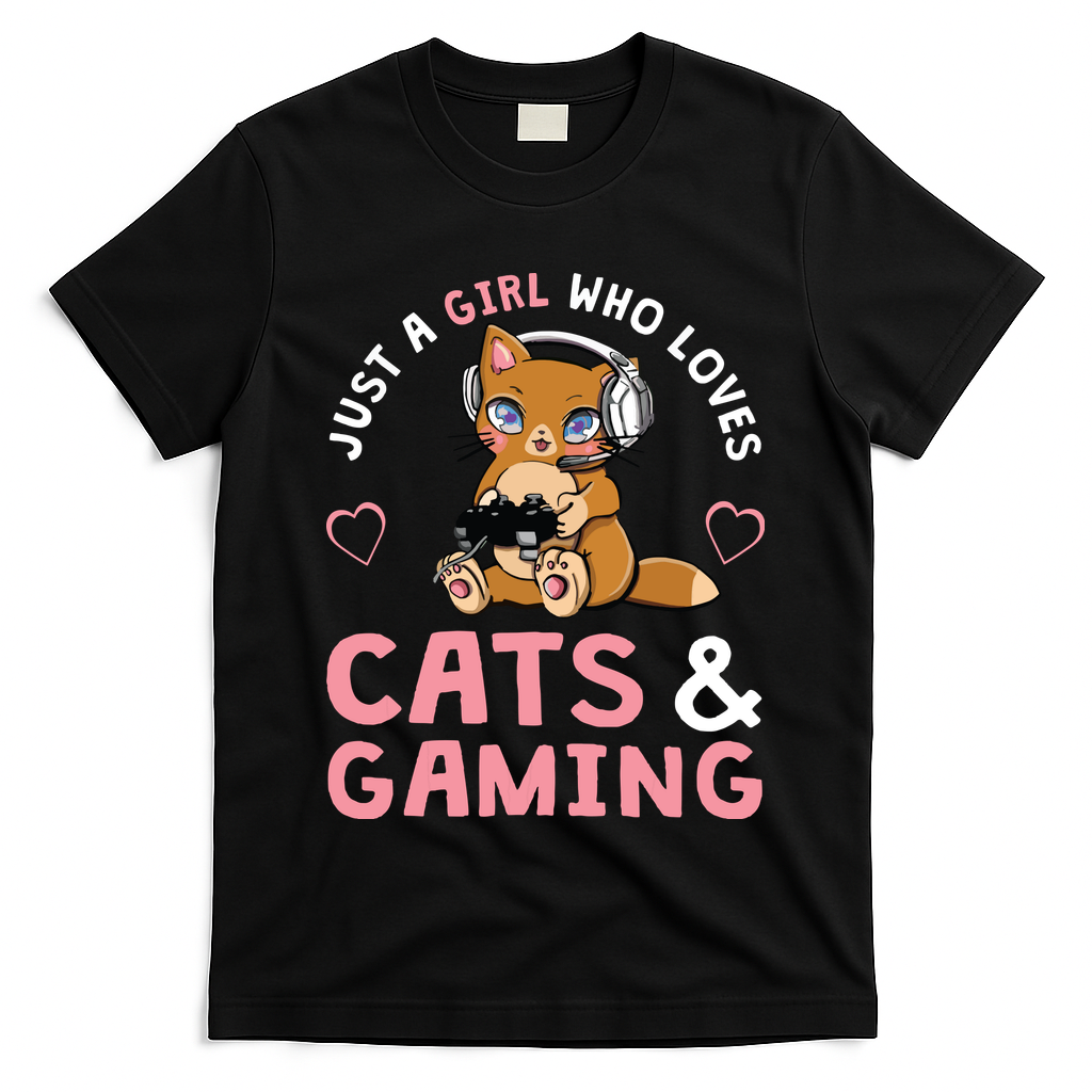 Just A Girl Who Loves Cats And Gaming Cute Gamer Cat T-Shirt