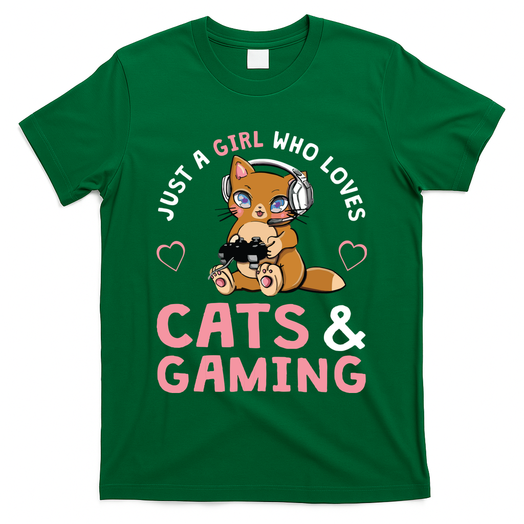 Just A Girl Who Loves Cats And Gaming Cute Gamer Cat T-Shirt
